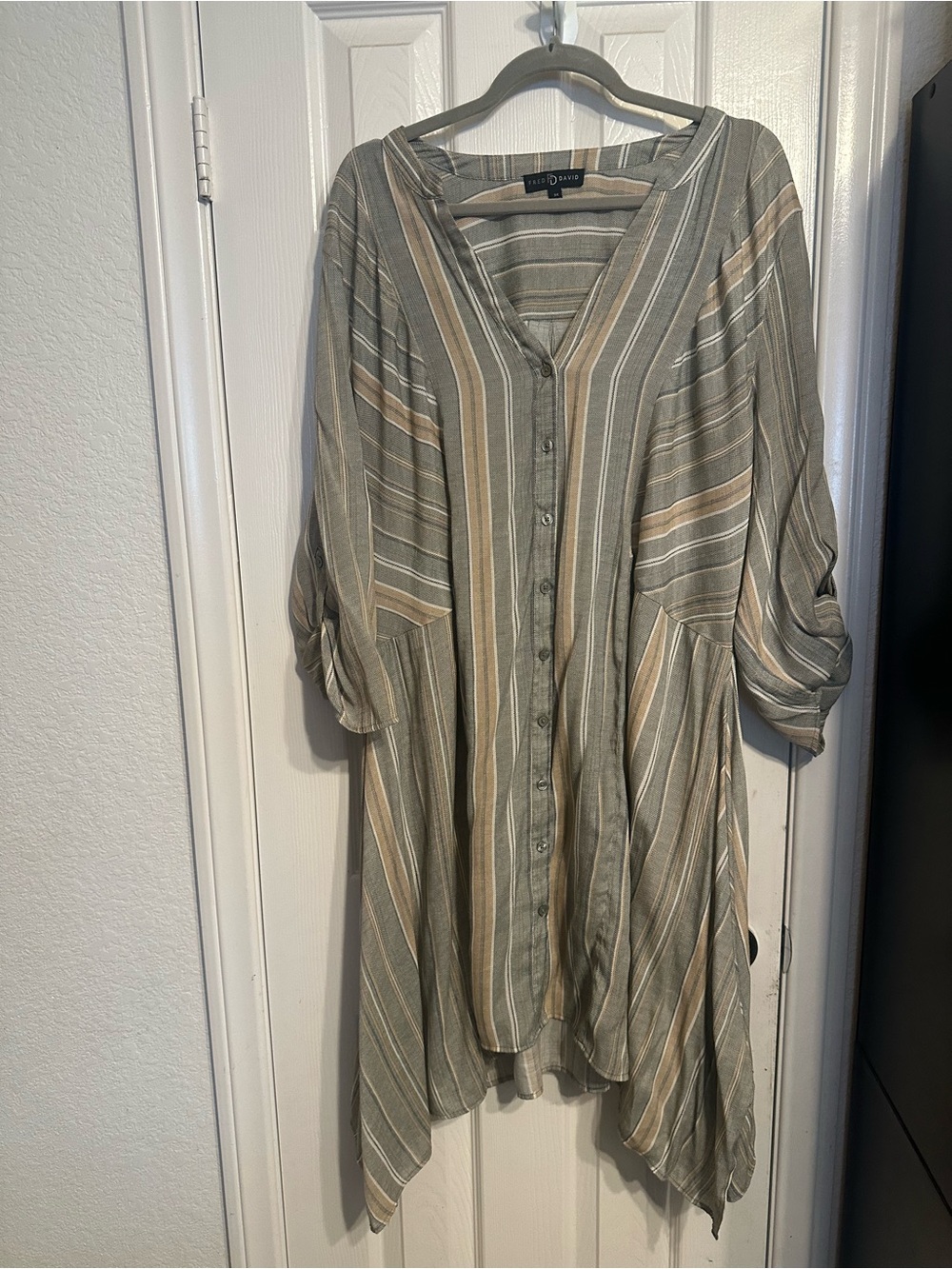 Fred David Olive and Beige Striped Button-Down Tunic